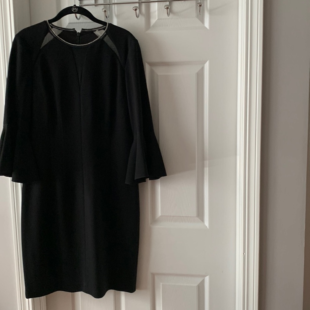 Elie Tahari Black Sheath Dress with Bell Sleeves